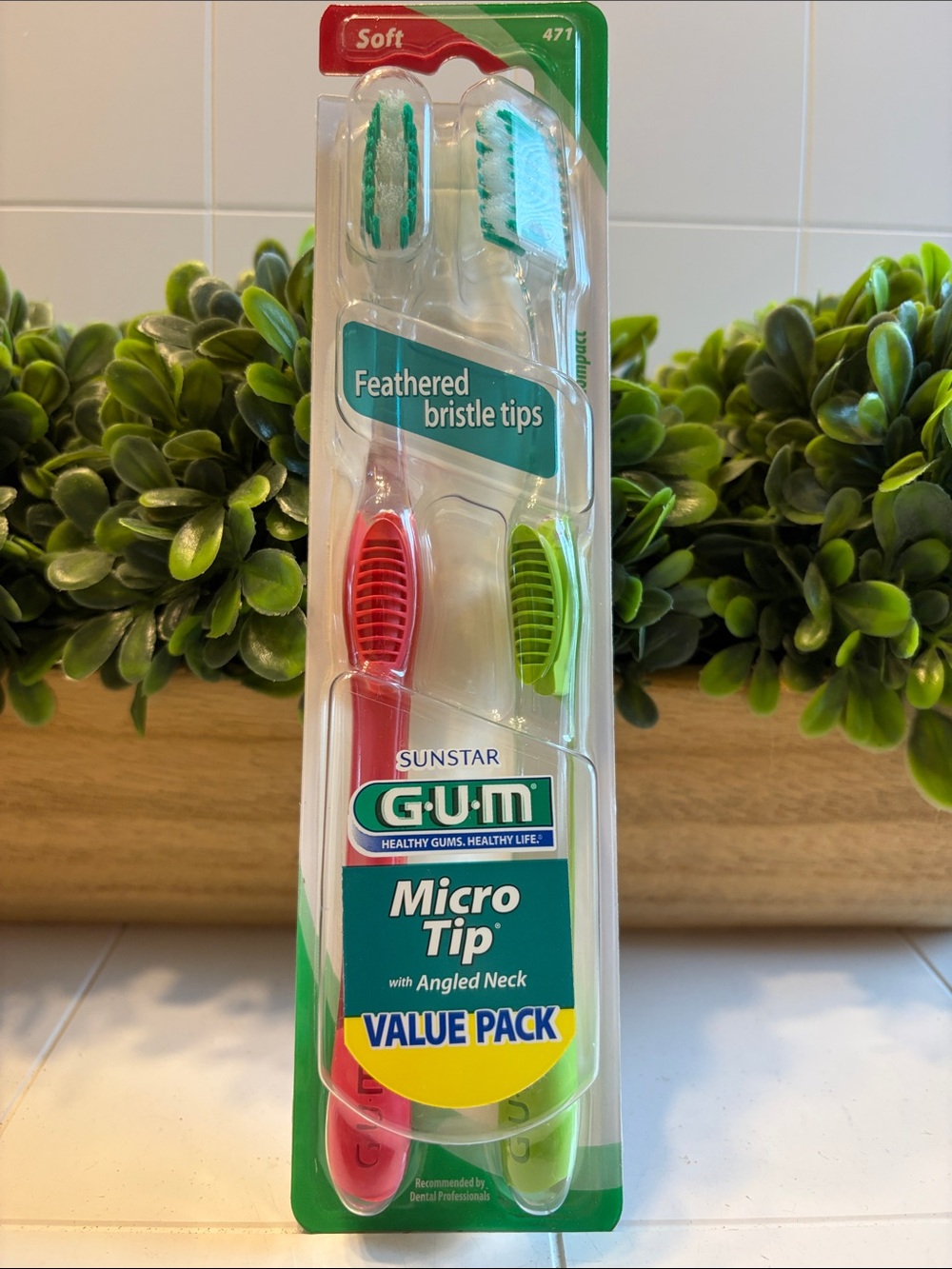 Micro Tip Soft with Angled neck GUM Toothbrush Value Pack - Pink & Green